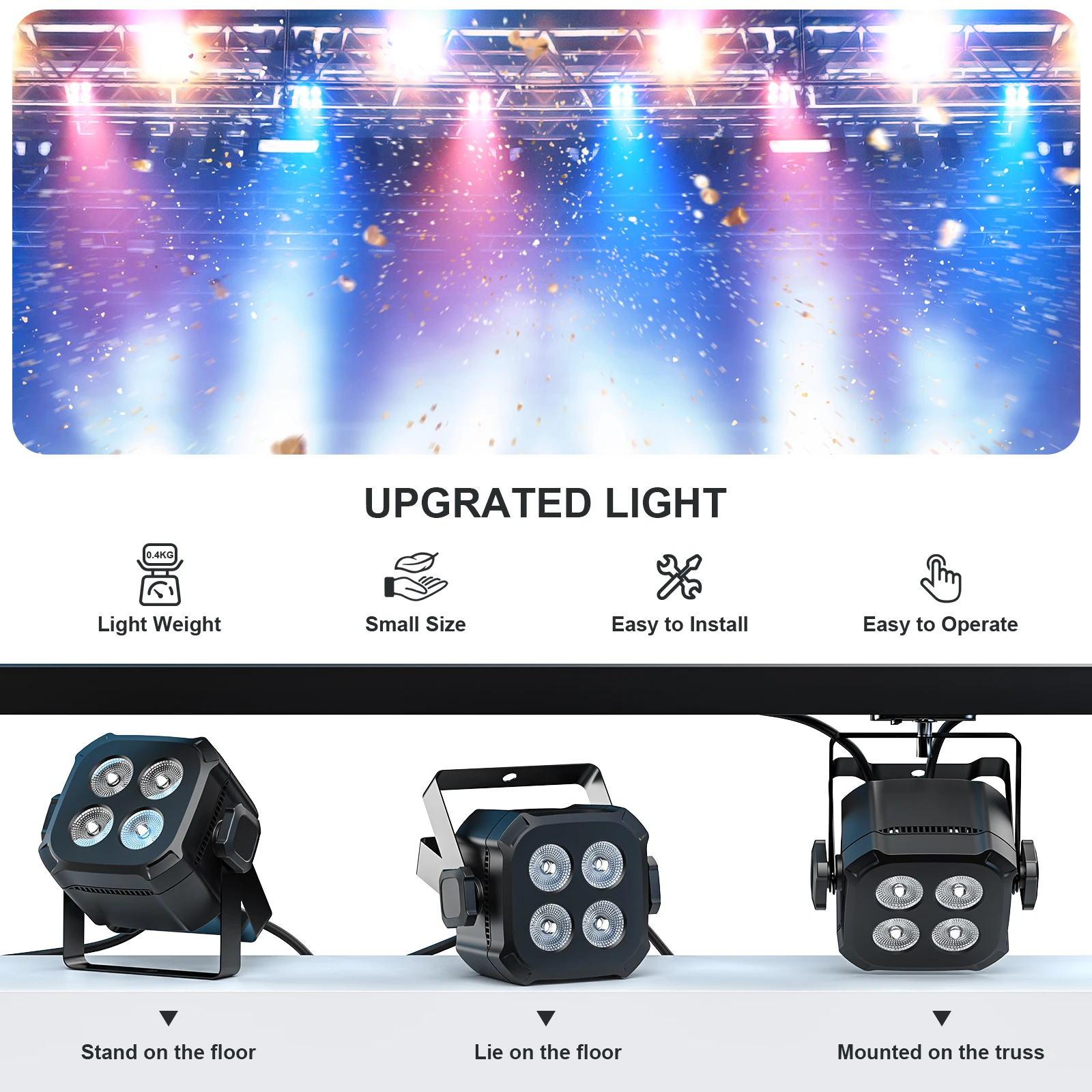 GWONG 4PCS 80W RGBW 4 IN 1 LED Par Lights DJ Light DMX Remote Control Stage Light Sound Activated Effect Light for Party Disco