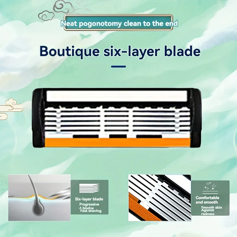 6-Layers Safety Razor Set High Quality Men Razor Sharp Stainless Steel Shaving Changeable Shaver Head Blade ﻿