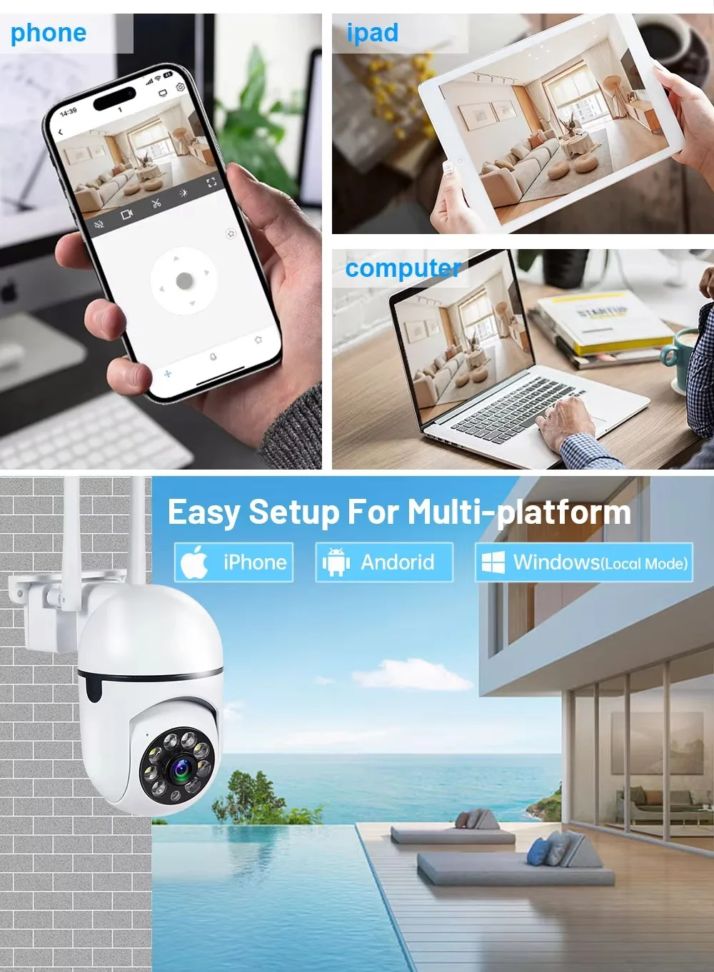 1MP Wifi IP Wireless Security Surveillance PTZ Camera 4X Zoom Cameras Tracking Two-way Audio HD Night Color Cam