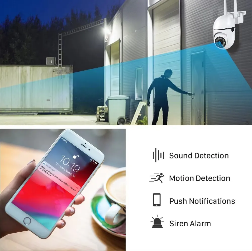 1MP Wifi IP Wireless Security Surveillance PTZ Camera 4X Zoom Cameras Tracking Two-way Audio HD Night Color Cam
