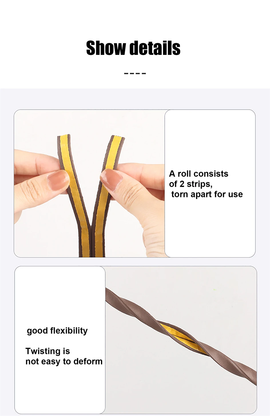 5m/10m Door Seal Strip Diep Self-adhesive Draft Stopper Tape Window Weather Stripping Insulation Noise Rubber Sealing Strip