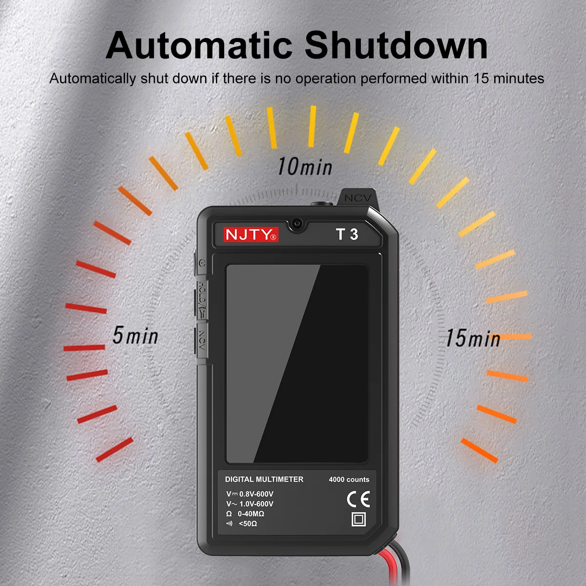 NJTY T3 Smart Digital Multimeter Type-c Charging Auto-Ranging 4000 Counts Ultra-thin NCV Live Wire Color Display Multimeter Tool