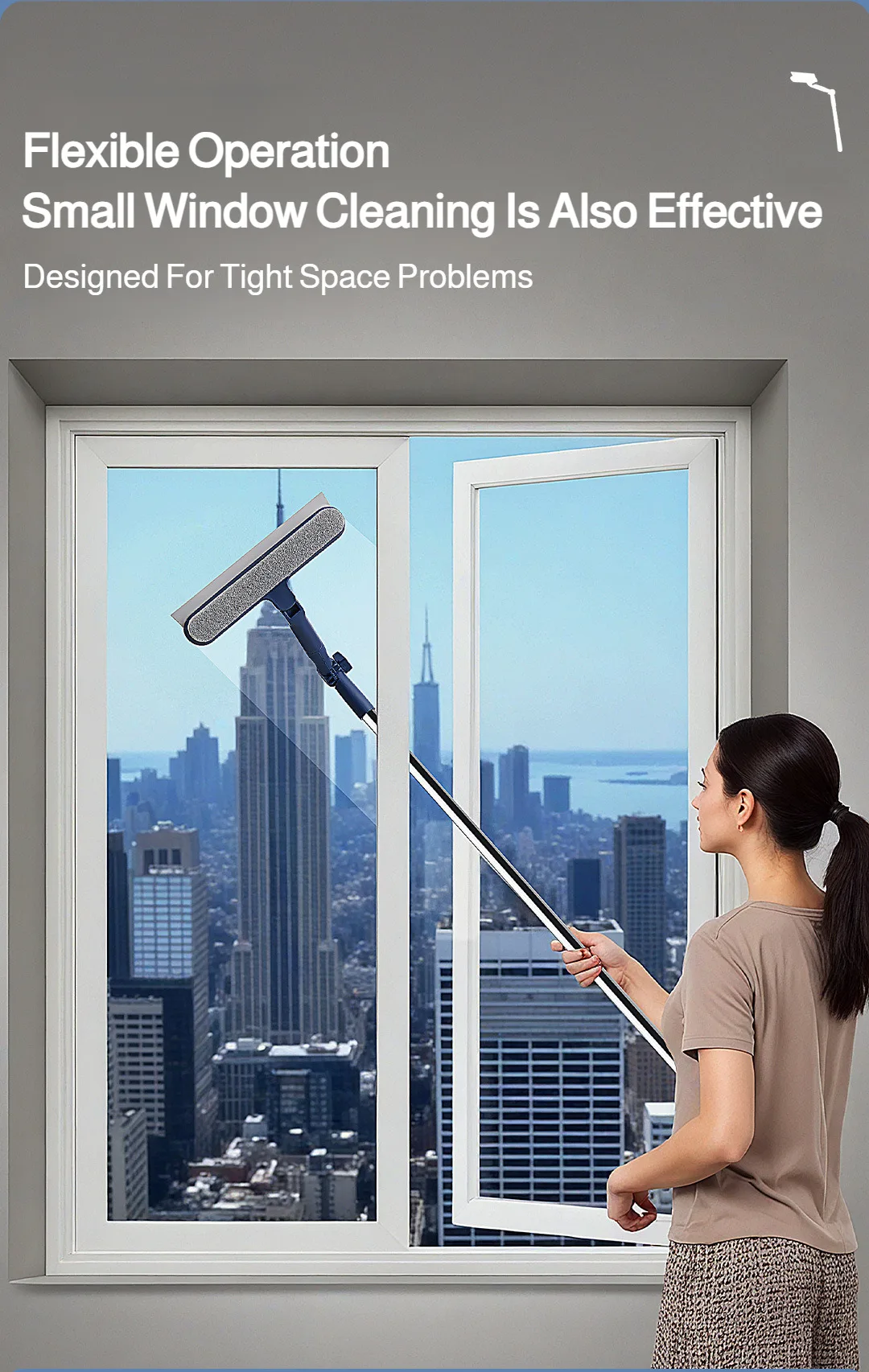 2in1 Highrise Glass Brush Window with Squeegee and Mini Brush Rotatable Glass Wiper Home Cleaning Tool for Glass,Walls and Floor