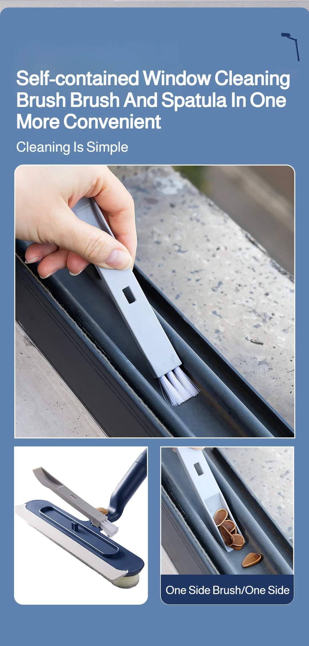 2in1 Highrise Glass Brush Window with Squeegee and Mini Brush Rotatable Glass Wiper Home Cleaning Tool for Glass,Walls and Floor