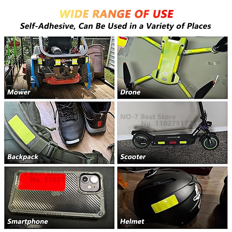 80-10PCS Helmet Safety Warning Reflective Stickers Strip Waterproof High Visibility Reflector Tape For Night Riding Walking Car