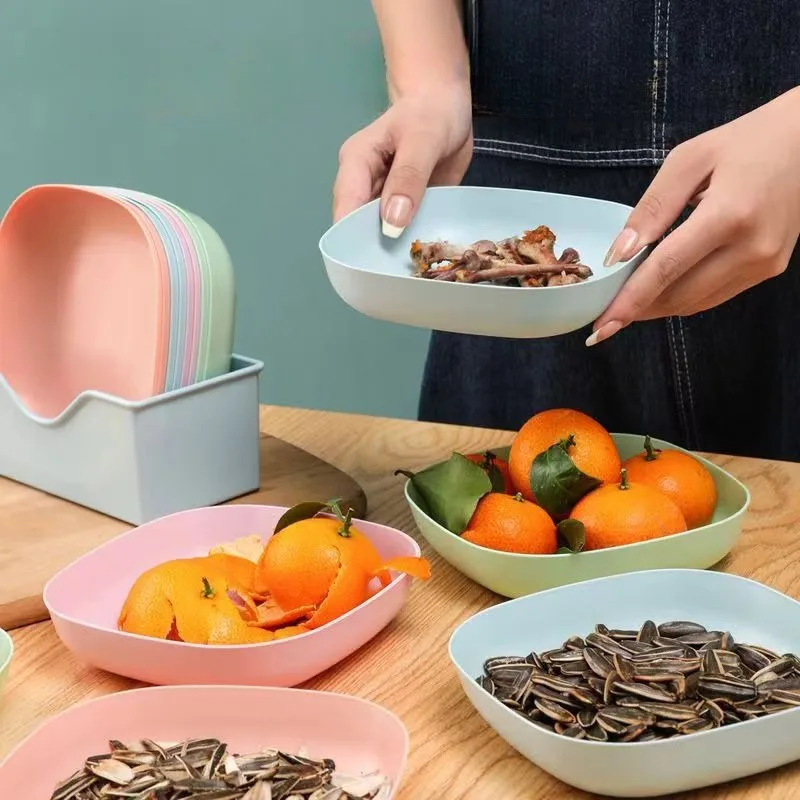 10pcs Set Reusable Fruit & Dessert Plates - Washable, Multifunctional Snack Dishes with Built-In Base for Bones & Candy - Versat