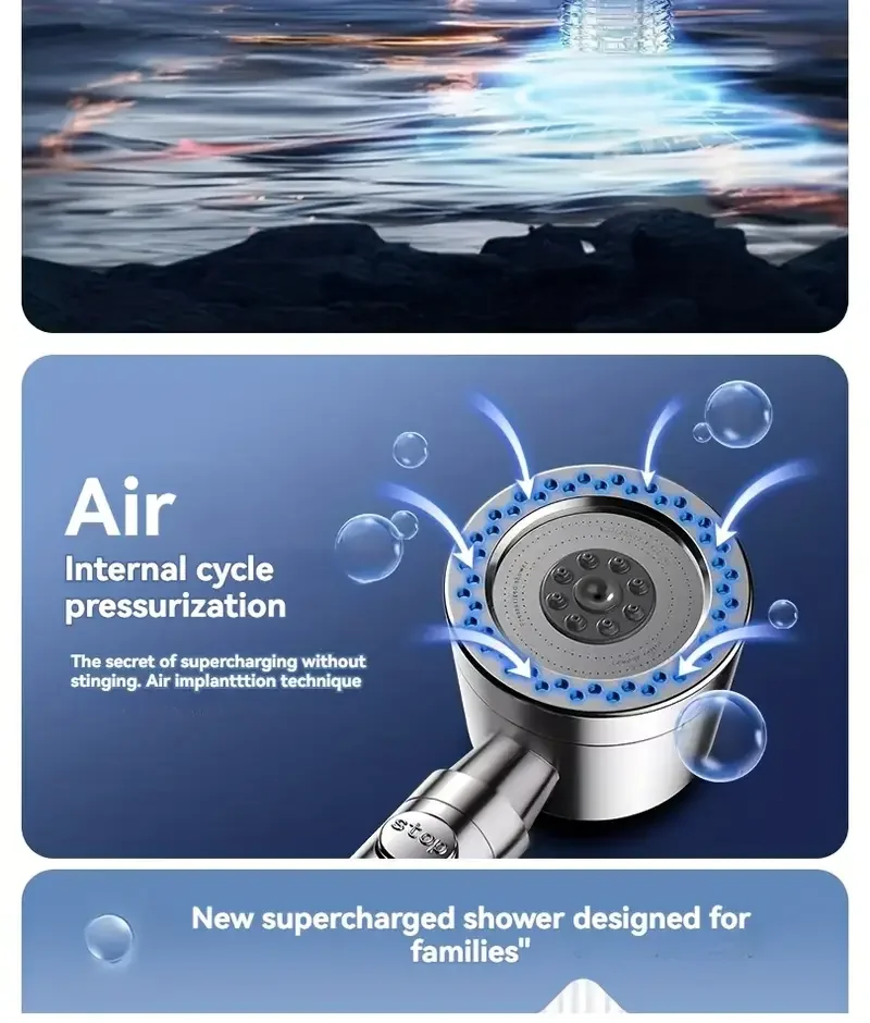 New High Pressure Water Saving Filter Shower Head 5 Modes Handheld Shower Head One Button Stop Bathroom Accessories Set