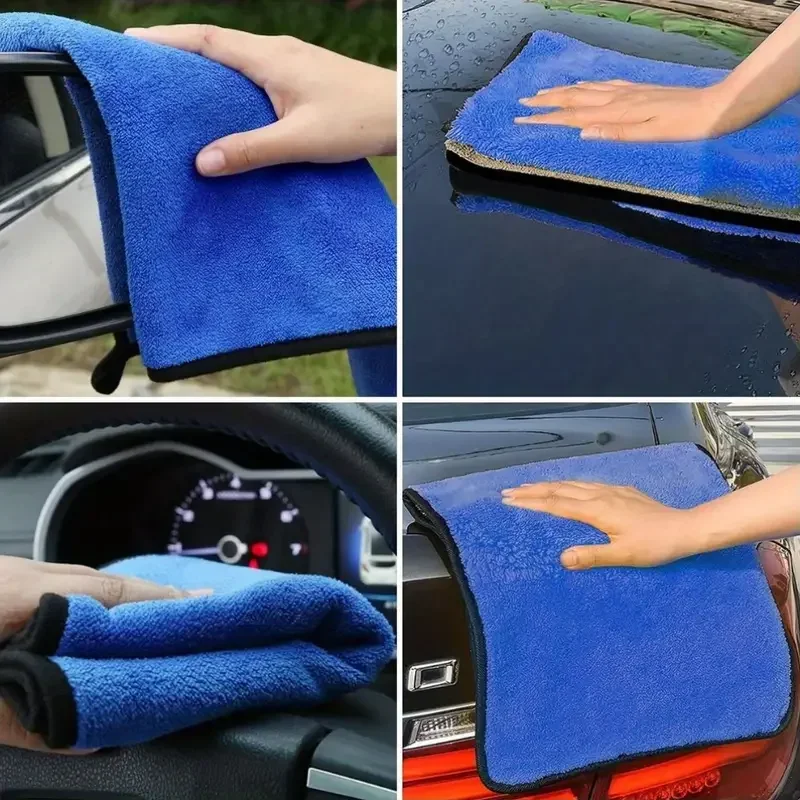 1-4pcs Microfiber Car Washing Towel Soft Quick Drying Windows Mirrors Wiping Rags Home Double Layer Cleaning Cloths 500GSM