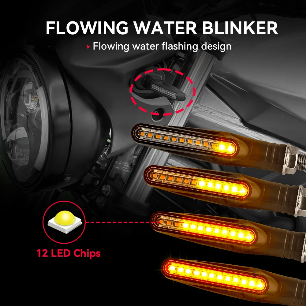 Moto Led Flowing Water Blinker Bendable Flashing Signals Lamp Universal Motorcycle Turn Signal Light Built Relay 12V Flasher