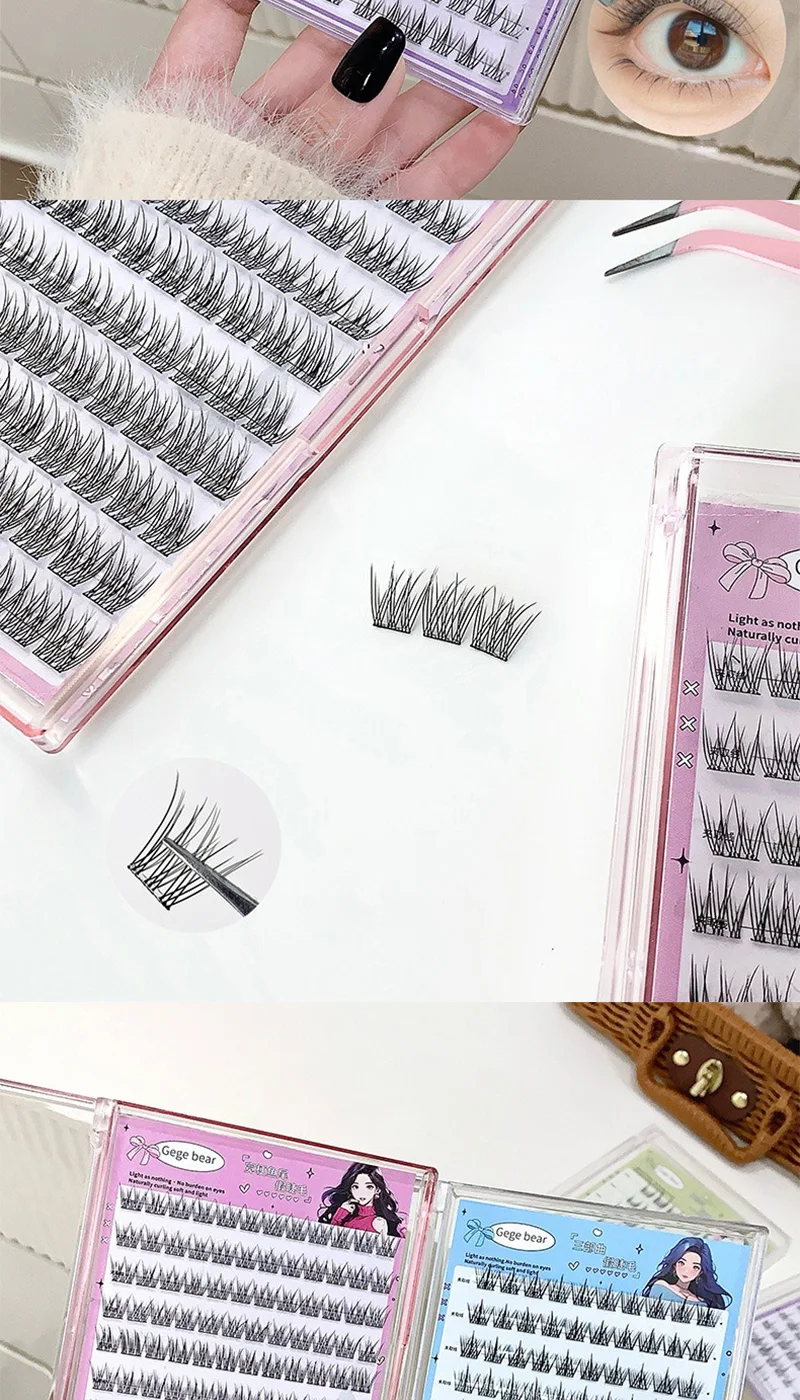 Gege Bear No-Glue False Eyelashes - Easy 3-Step Application, Natural Look, Perfect for Beginners with Sunflower Desig