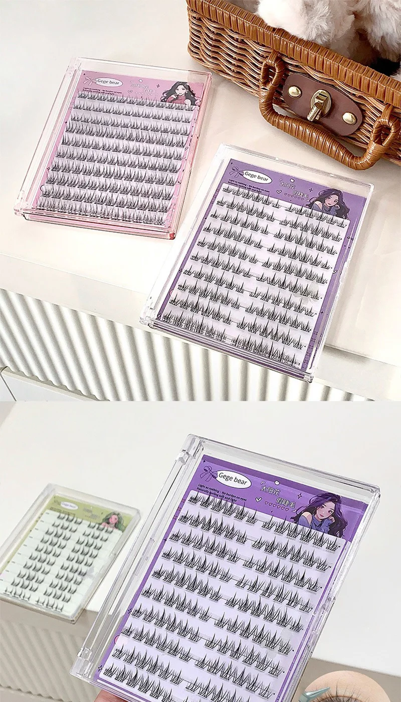 Gege Bear No-Glue False Eyelashes - Easy 3-Step Application, Natural Look, Perfect for Beginners with Sunflower Desig