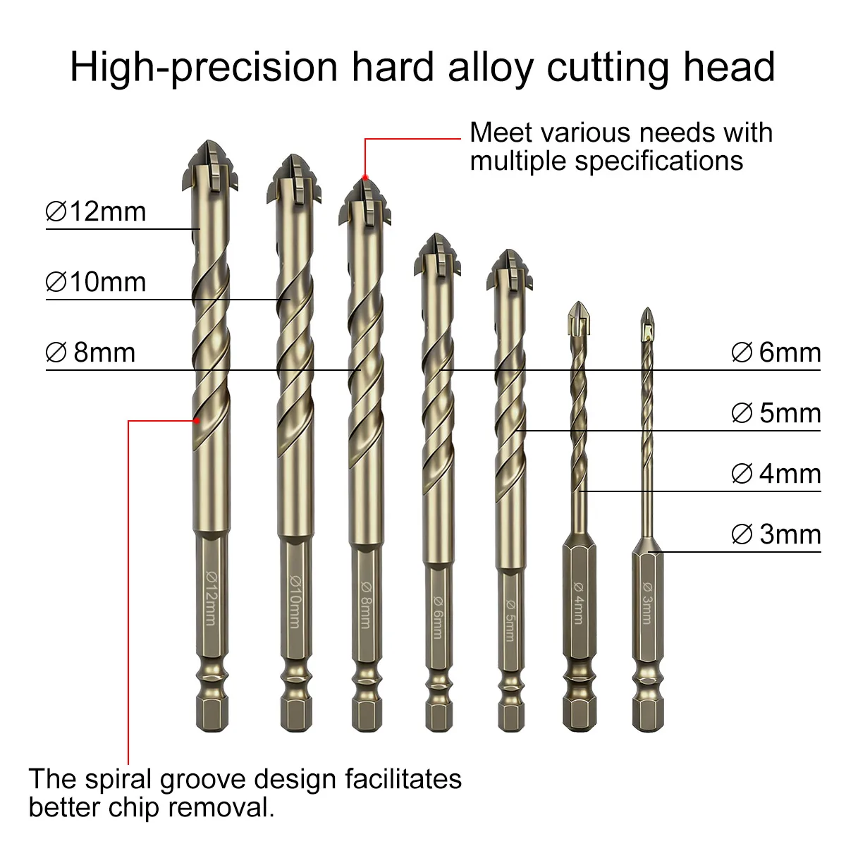 High-Four-Edged Serrated Eccentric Drill for Dry Drilling of Ceramic Tiles, Glass, Marble, Concrete, Stainless Steel Drill Bits