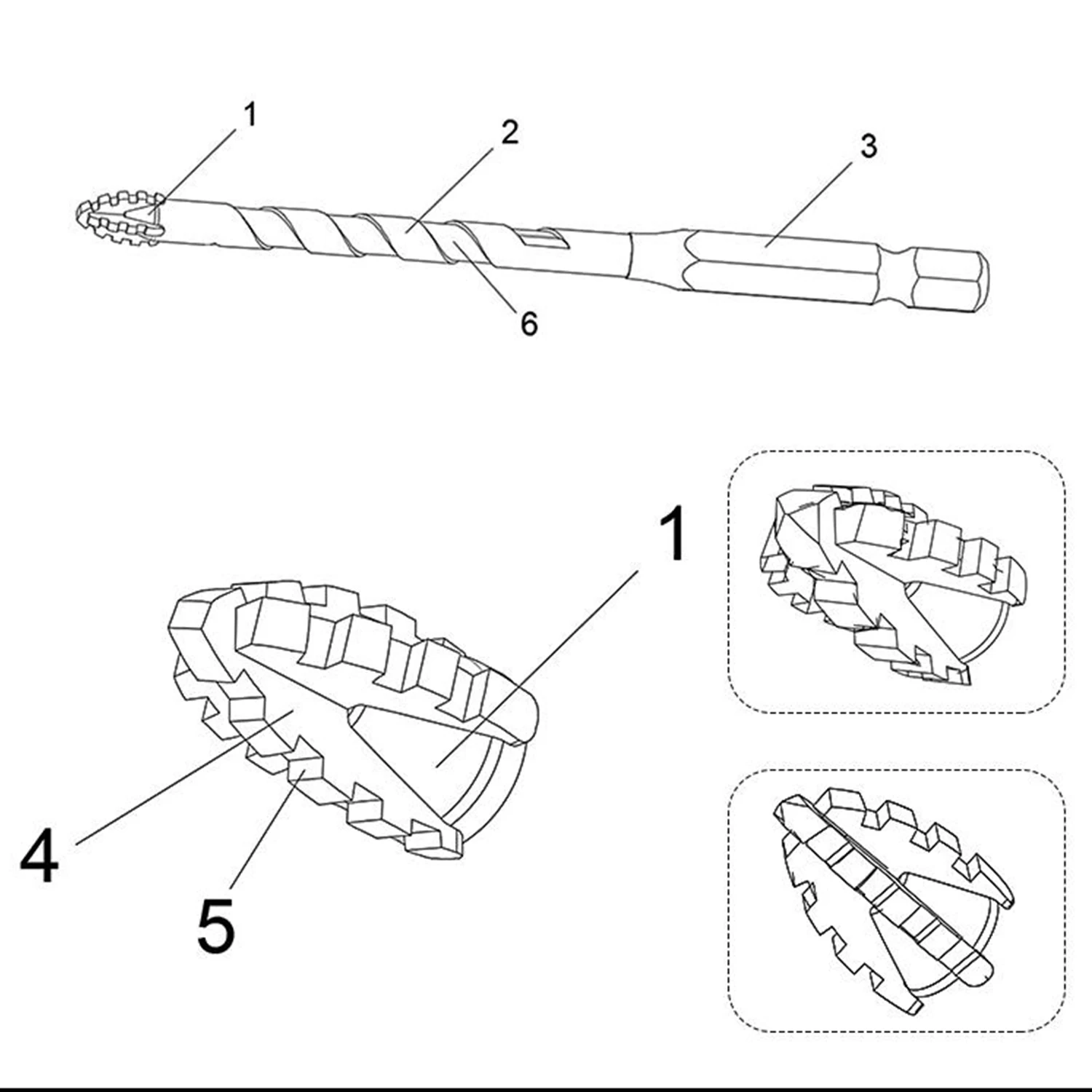 High-Four-Edged Serrated Eccentric Drill for Dry Drilling of Ceramic Tiles, Glass, Marble, Concrete, Stainless Steel Drill Bits