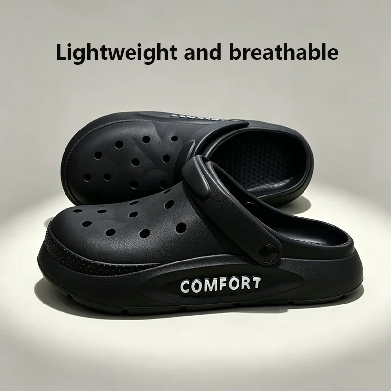 Women's Men's Slippers Summer Anti-Slip Couple Hollow Covered Toe Indoor Outdoor Casual Thick Bottom Sandals for Home Adults