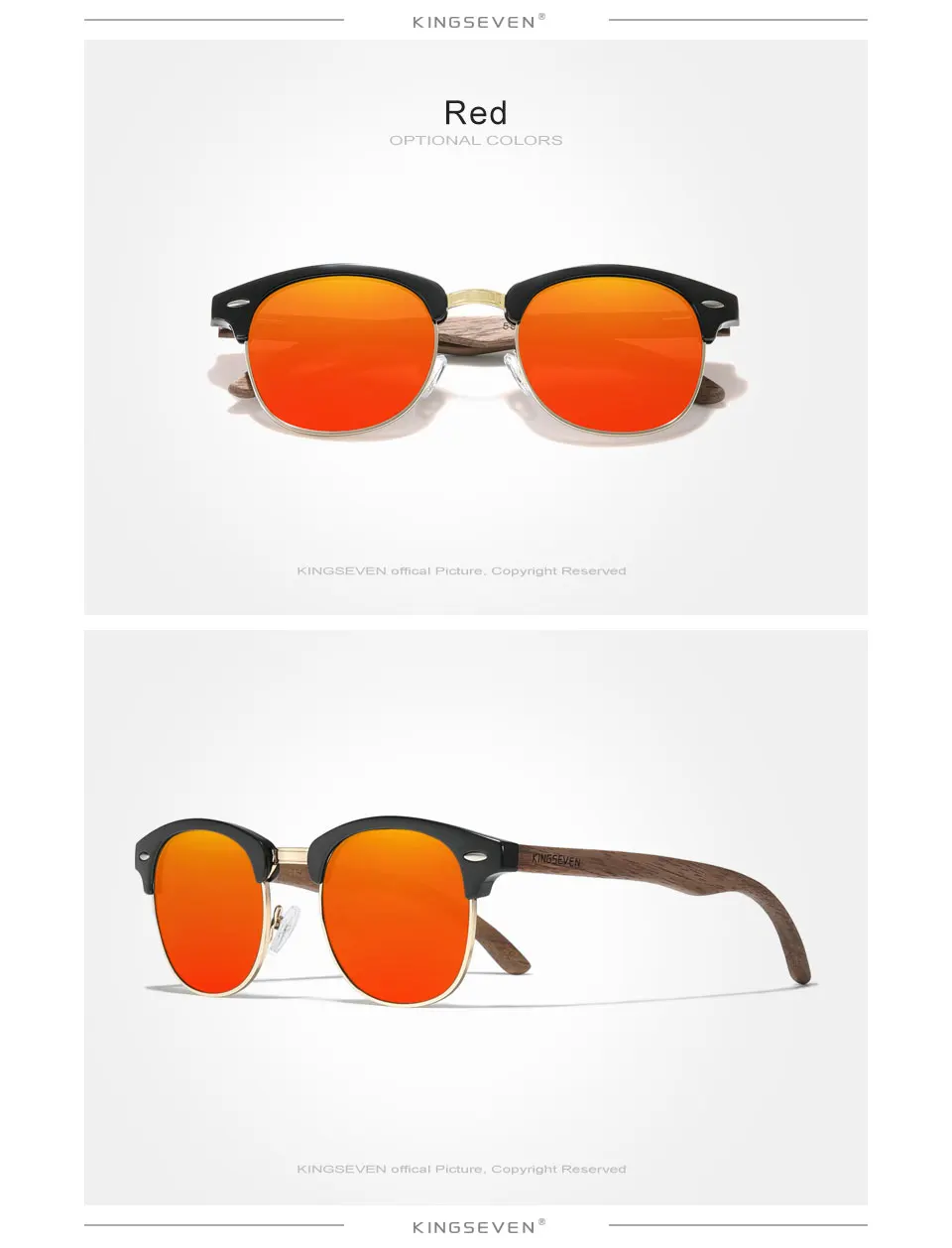 KINGSEVEN Brand Walnut Sunglasses Men Women Polarized UV400 Lens Wood Round Frame Glasses Vintage Retro Luxury Eyewear Patchwork