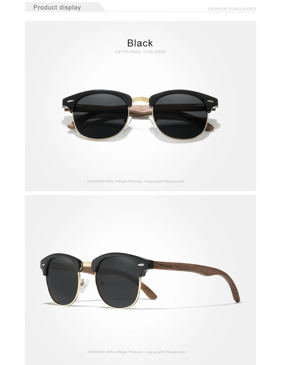 KINGSEVEN Brand Walnut Sunglasses Men Women Polarized UV400 Lens Wood Round Frame Glasses Vintage Retro Luxury Eyewear Patchwork