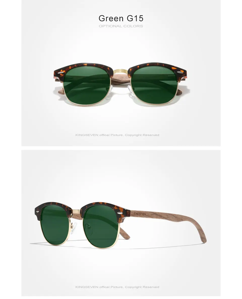 KINGSEVEN Brand Walnut Sunglasses Men Women Polarized UV400 Lens Wood Round Frame Glasses Vintage Retro Luxury Eyewear Patchwork