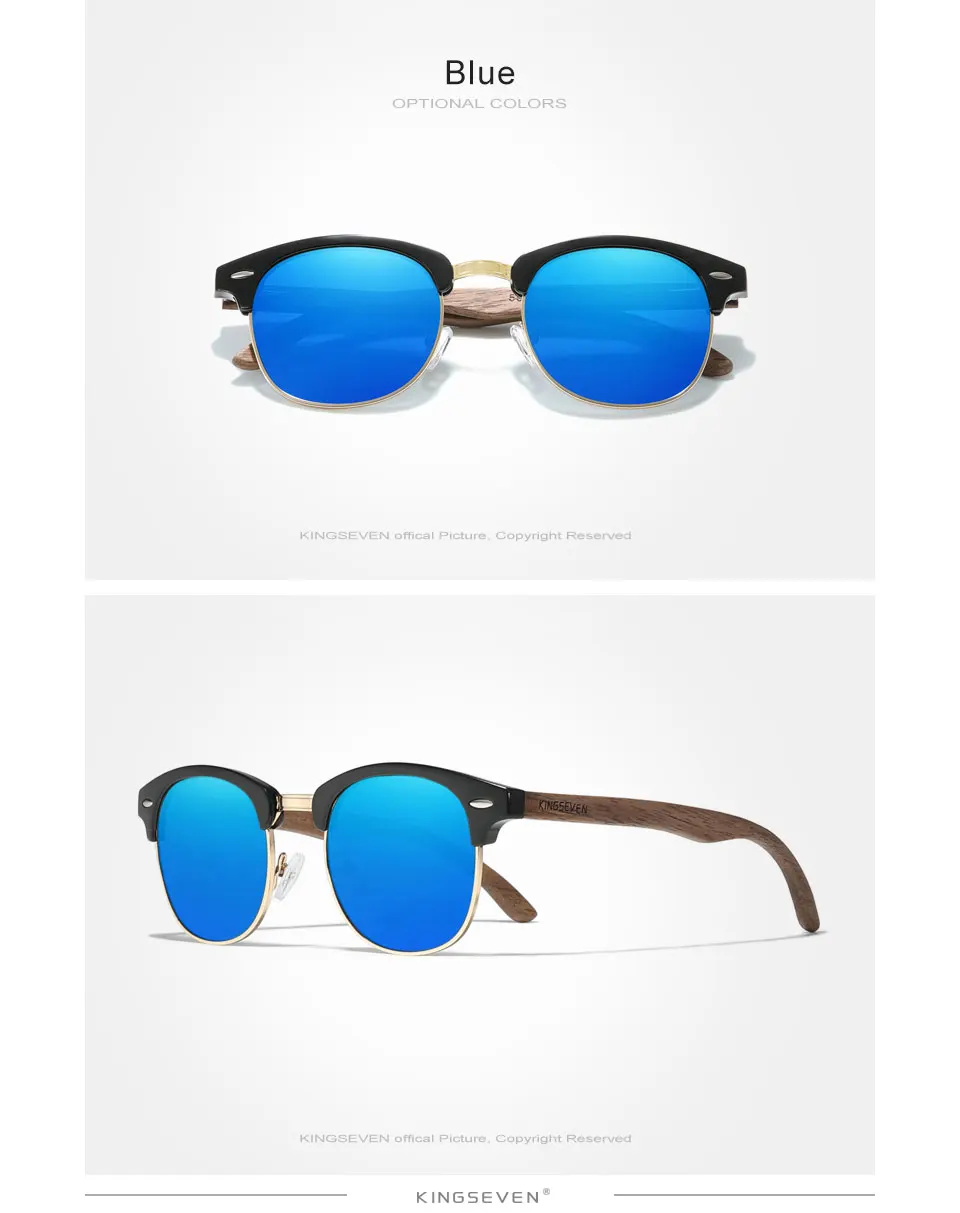 KINGSEVEN Brand Walnut Sunglasses Men Women Polarized UV400 Lens Wood Round Frame Glasses Vintage Retro Luxury Eyewear Patchwork