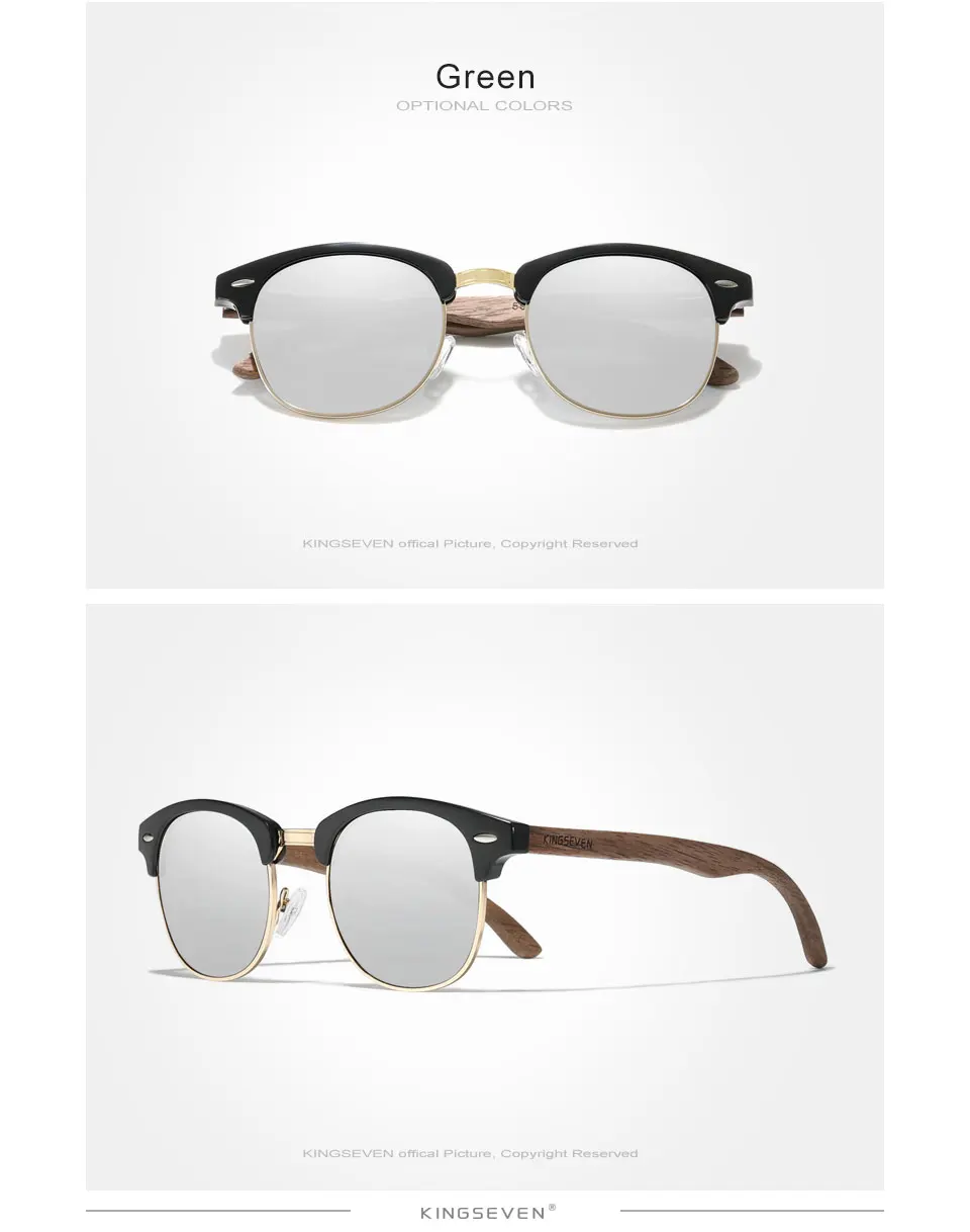 KINGSEVEN Brand Walnut Sunglasses Men Women Polarized UV400 Lens Wood Round Frame Glasses Vintage Retro Luxury Eyewear Patchwork