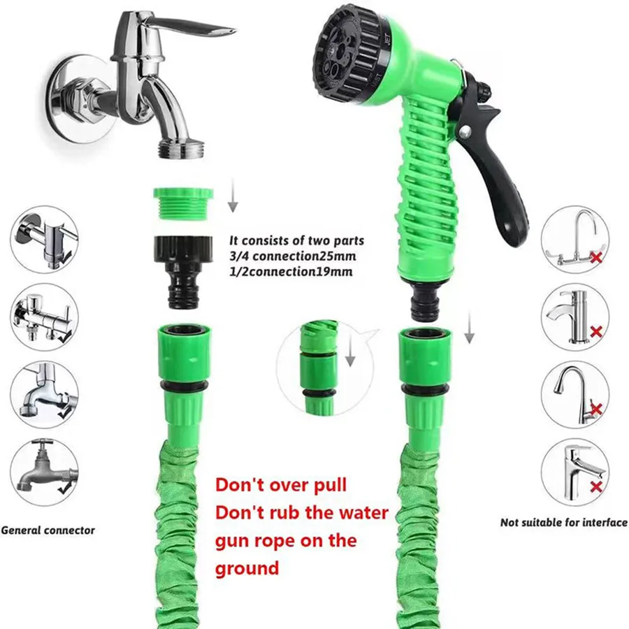 25FT-200FT Expandable Magic Hose Lightweight Design Durable Materials 7 Water Spraying Functions Gun Home Garden Watering Tools