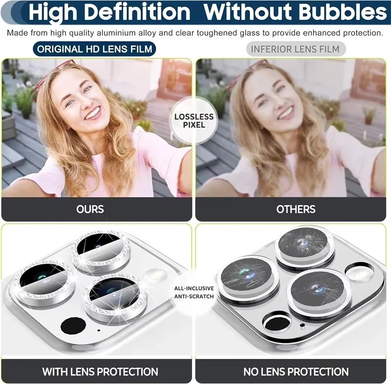 Glitter Diamond Rhinestone Camera Lens Protector for iPhone 17 18 Pro Max 16 16Pro 15 14 Plus 13 12 Mini 11 Air 17Pro 18Pro Max