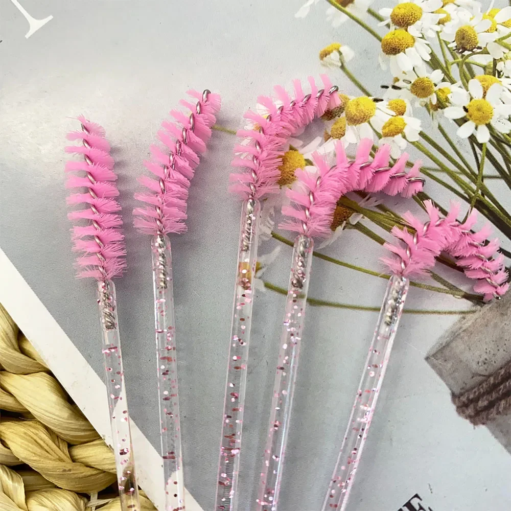 50Pcs Makeup Brushes Disposable Crystal Eyebrow Brush Diamond Handle Mascara Wand Applicator Eye Lashes Eyelash Extension Tools