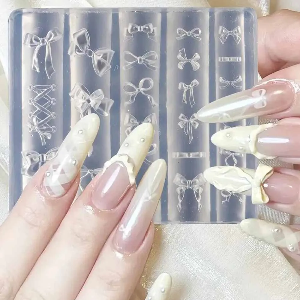 1Pcs 3D Bowknot Silicone Nail Molds+1Carving Pen Y2K Ballet Style Ribbon Nails Stencils Sculpture Bows Manicure Template Tools *
