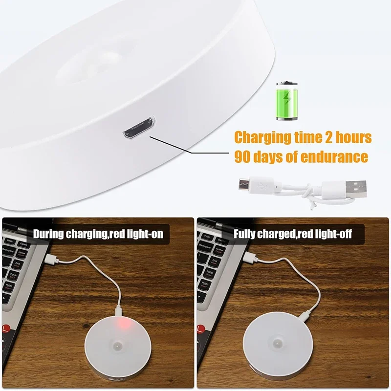 2~6 Pack Motion Sensor LED Night Light USB Rechargeable 3 Color Night Lamp Cabinet Wardrobe Lamp Staircase Wireless Closet Light