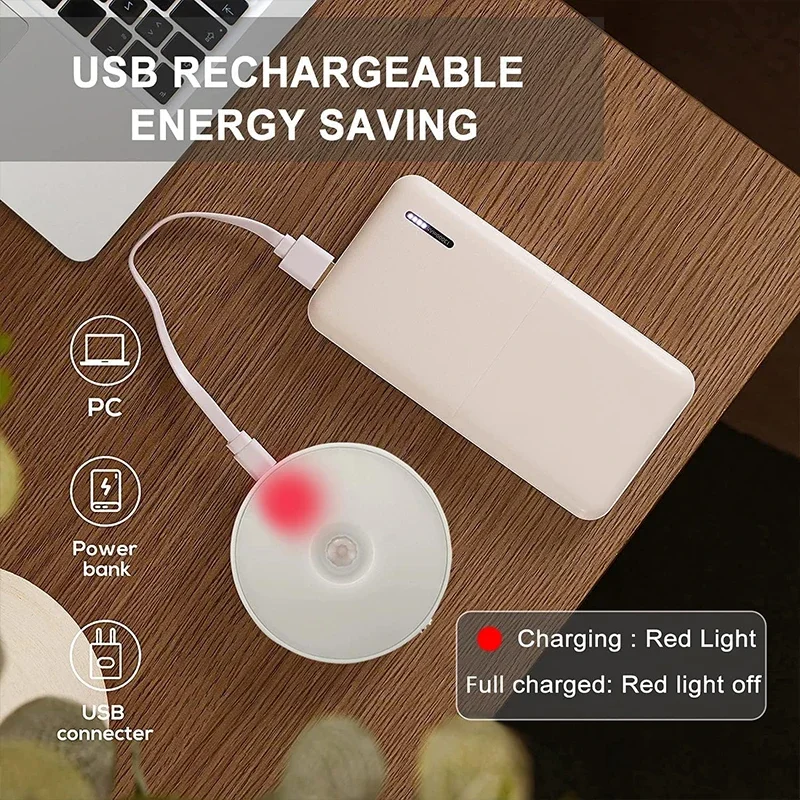2~6 Pack Motion Sensor LED Night Light USB Rechargeable 3 Color Night Lamp Cabinet Wardrobe Lamp Staircase Wireless Closet Light