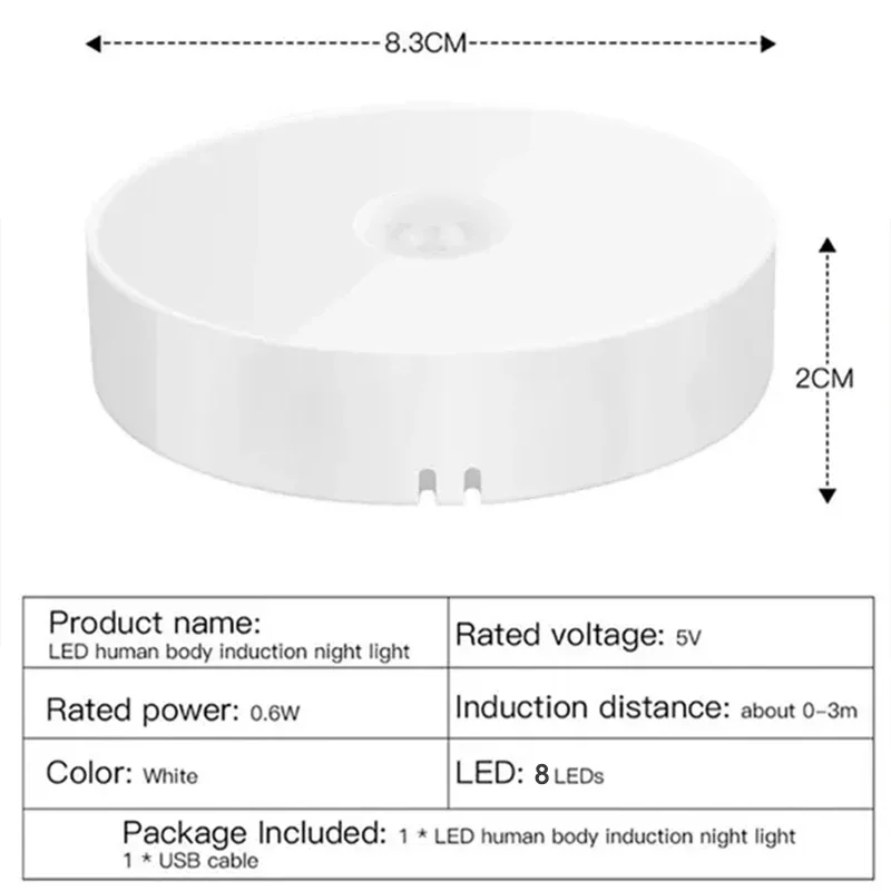2~6 Pack Motion Sensor LED Night Light USB Rechargeable 3 Color Night Lamp Cabinet Wardrobe Lamp Staircase Wireless Closet Light