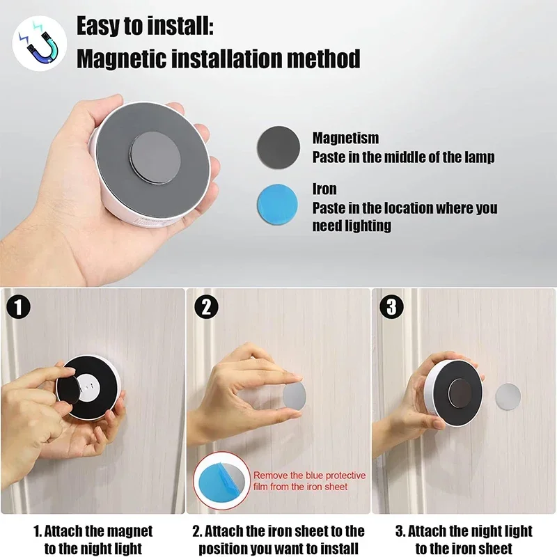 2~6 Pack Motion Sensor LED Night Light USB Rechargeable 3 Color Night Lamp Cabinet Wardrobe Lamp Staircase Wireless Closet Light