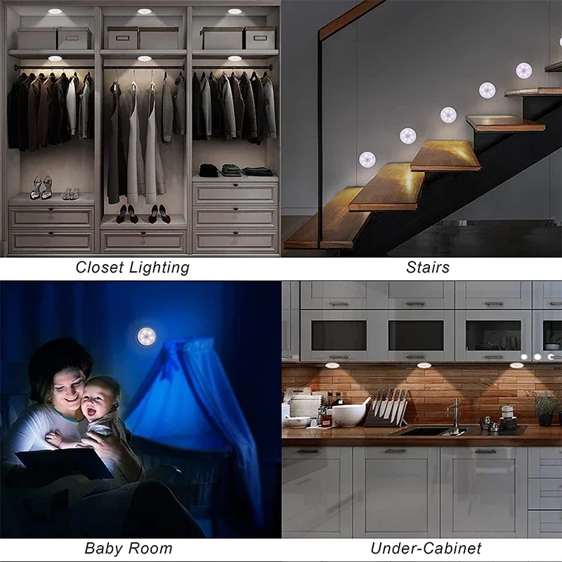 2~6 Pack Motion Sensor LED Night Light USB Rechargeable 3 Color Night Lamp Cabinet Wardrobe Lamp Staircase Wireless Closet Light
