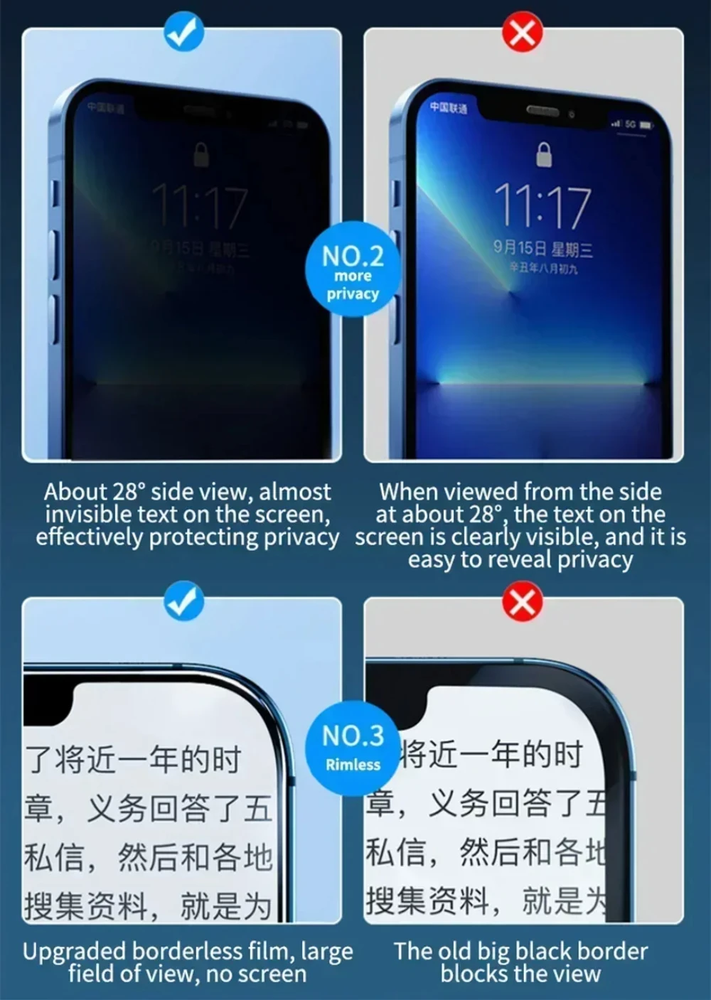 NNBILI 4Pcs Full Cover Privacy Screen Protector For iPhone 11 12 13 14 15 16 17 18 Pro Max Anti-spy Glass For iPhone 18Pro Glass
