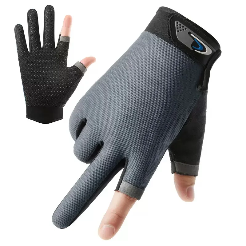 Summer Men Fishing Gloves Women Two Finger Cut Male Touchscreen Angling Anti-Slip Sun-Proof Breathable Cycling Fitness Gloves