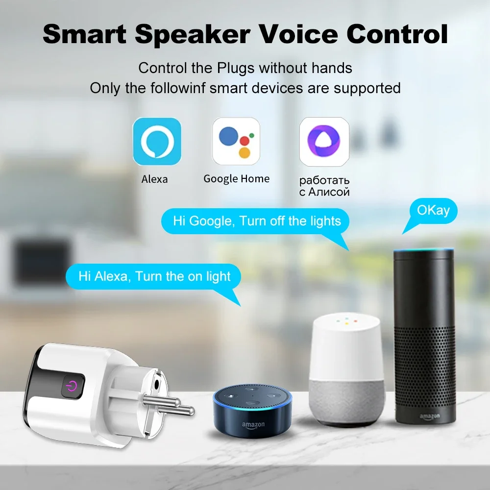 WiFi 20A Socket With Power Monitoring Work With Tuya Smart EU Plug Timer Child Lock Outlet Google Home Alice SmartThings Alexa