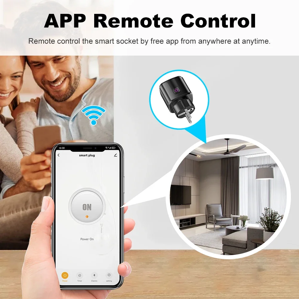 WiFi 20A Socket With Power Monitoring Work With Tuya Smart EU Plug Timer Child Lock Outlet Google Home Alice SmartThings Alexa