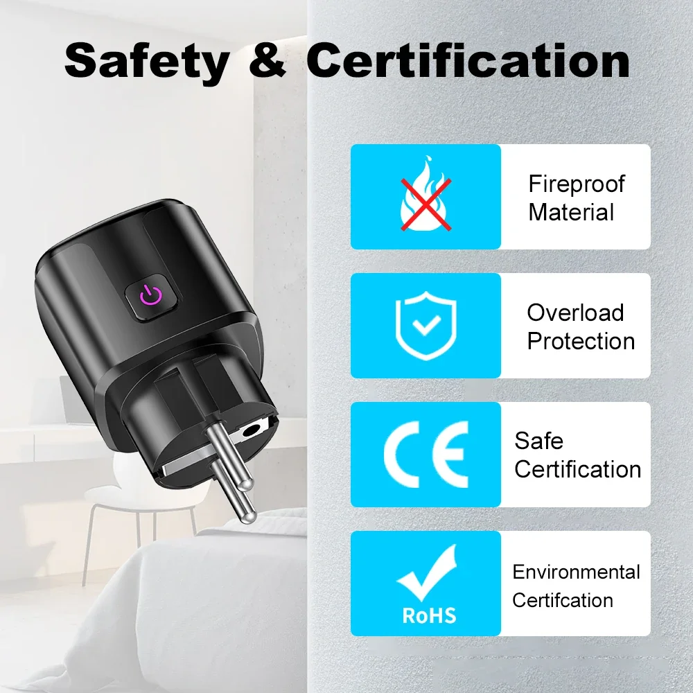 WiFi 20A Socket With Power Monitoring Work With Tuya Smart EU Plug Timer Child Lock Outlet Google Home Alice SmartThings Alexa