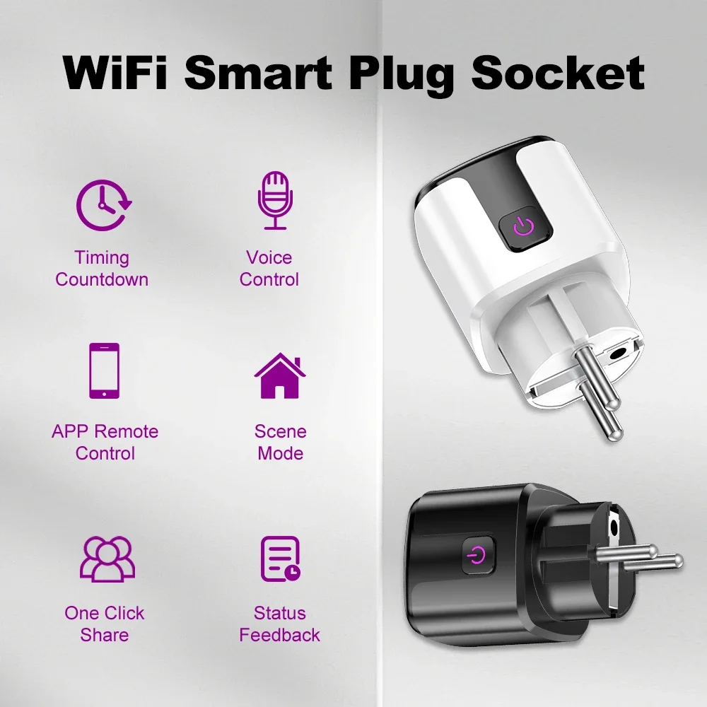 WiFi 20A Socket With Power Monitoring Work With Tuya Smart EU Plug Timer Child Lock Outlet Google Home Alice SmartThings Alexa