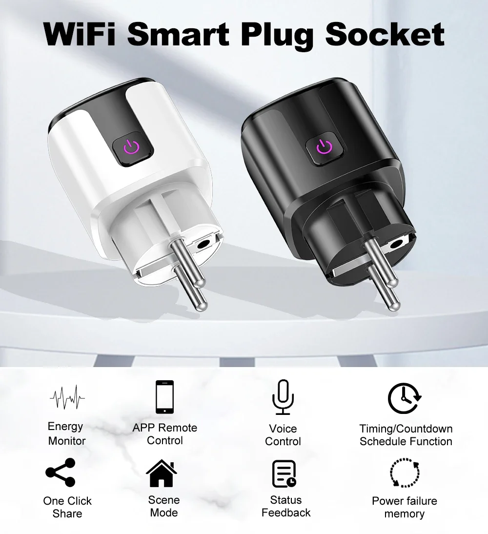 WiFi 20A Socket With Power Monitoring Work With Tuya Smart EU Plug Timer Child Lock Outlet Google Home Alice SmartThings Alexa