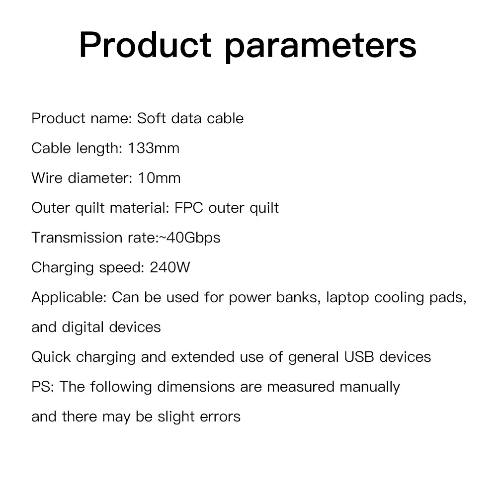 Type-C to Type-C 240W Short Cable Fast Charging USB-C Cord 40Gbps Data Transfer 8K Flat Slim FPC Data Charge Extension Cable ﻿