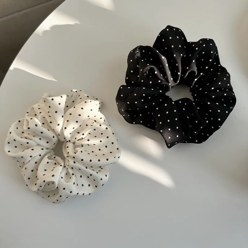 2Pcs Elegant Hair Scrunchies Women Minimalist Simulation Silk Hair Ties Wave Point Elastic Hair Loop Ponytail Hair Accessories