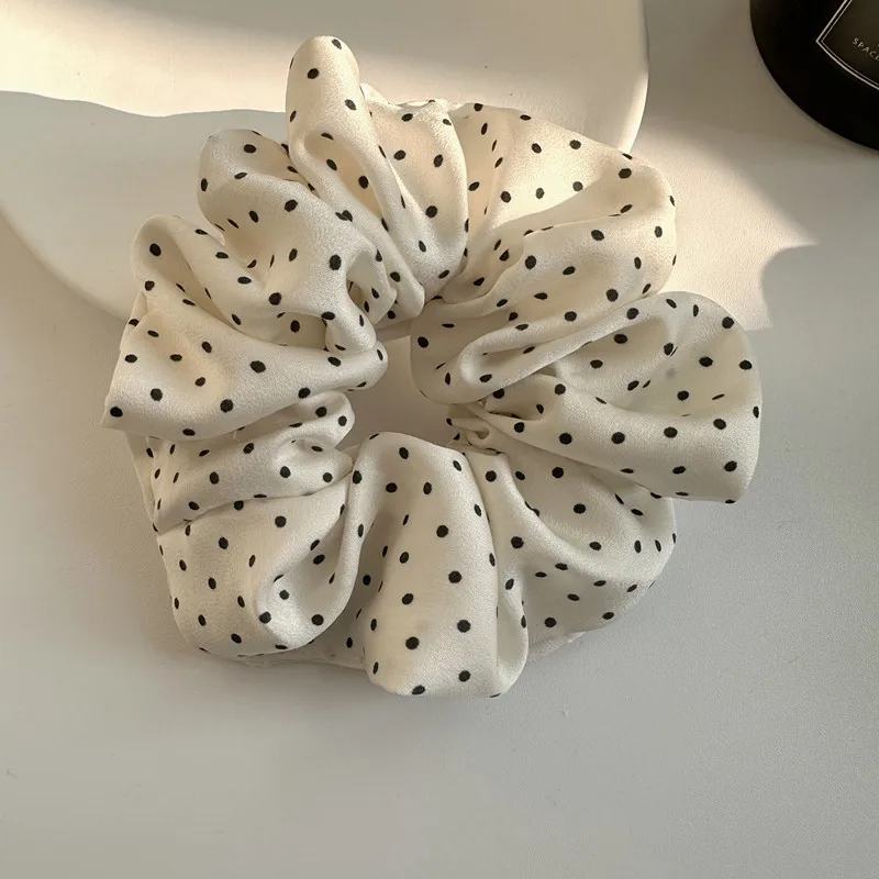 2Pcs Elegant Hair Scrunchies Women Minimalist Simulation Silk Hair Ties Wave Point Elastic Hair Loop Ponytail Hair Accessories