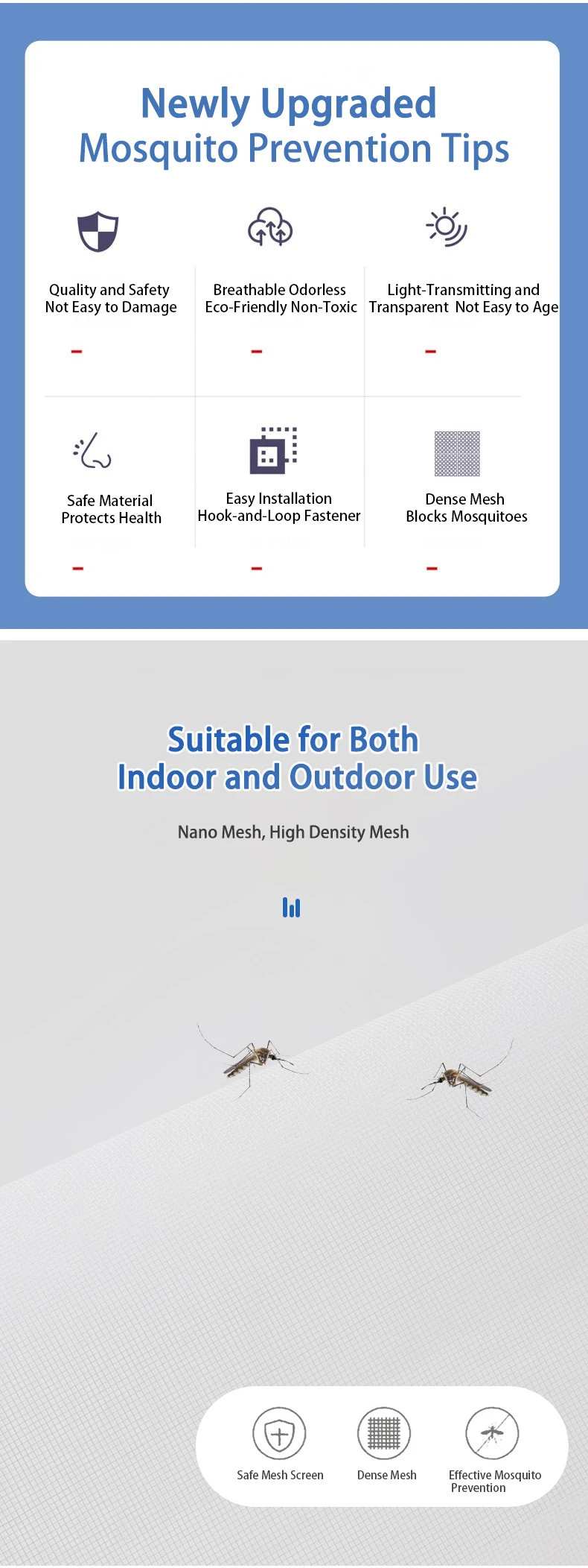 【Invisible Custom·Enhanced Protection】 Mosquito & Insect Window/Door Screens – Hook-and-Loop No-Drill, Multiple Sizes