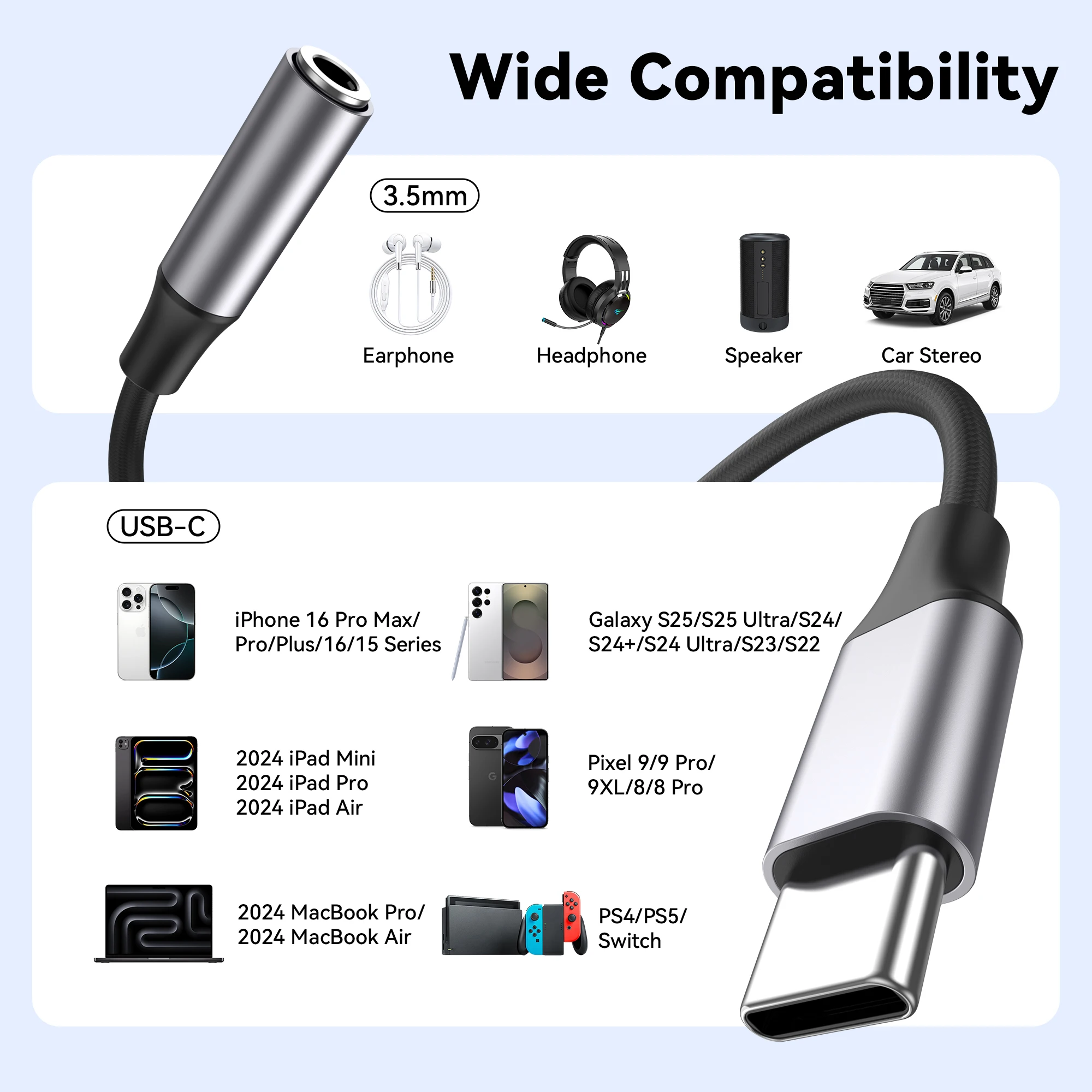 Type C to 3.5mm Jack Earphone Adapter USB-C 3 5mm Audio Cable Converter For IPhone 15 15 Pro MAX Samsung Galaxy Huawei Xiaomi