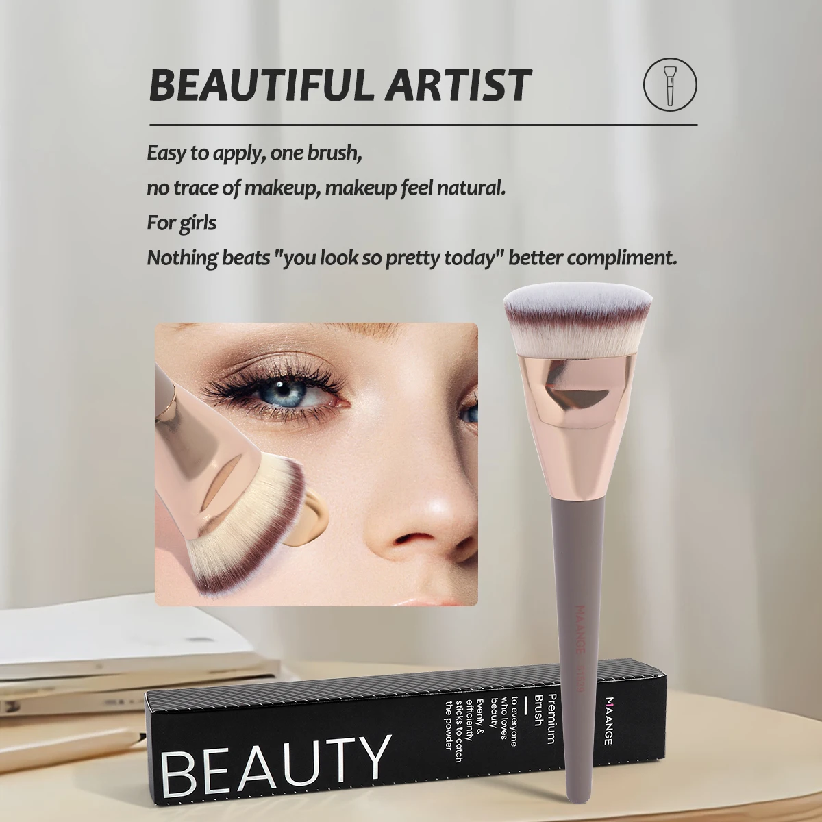 MAANGE Single Flat Round Tube Flat Head Foundation Brush With Box Powder Blush Concealer Makeup Brush Skin-friendly Makeup Tool