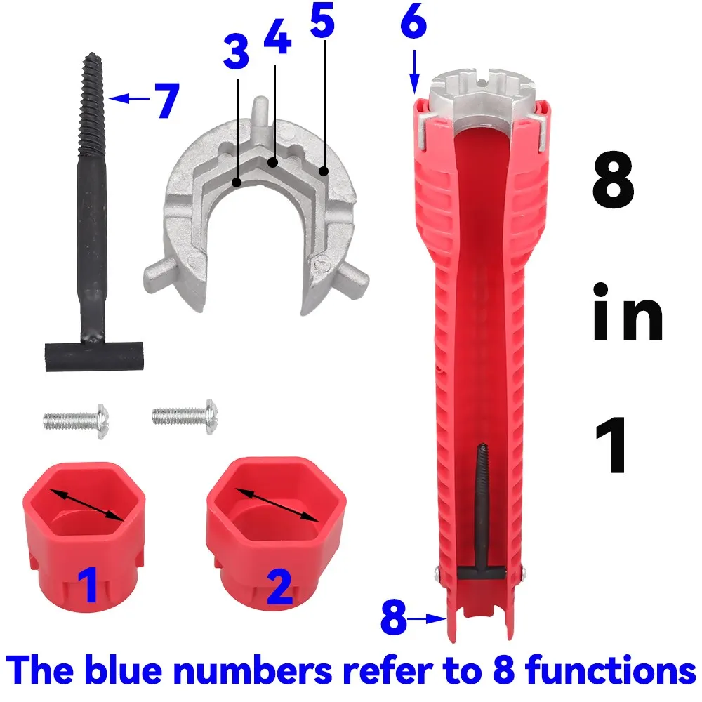 8 In 1 Flume Wrench Anti-slip Kitchen Sink Repair Tools Bathroom Faucet Assembly Key Plumbing Installation Wrench