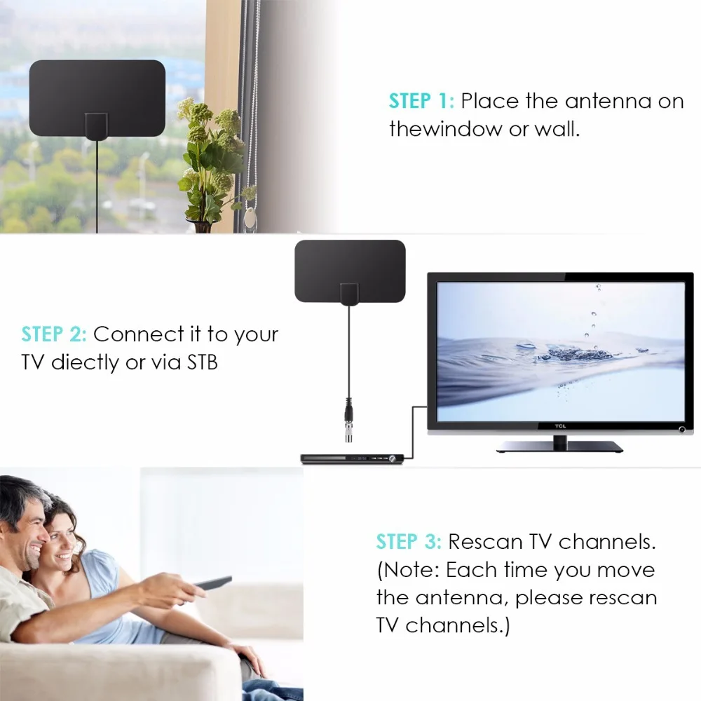 HD Digital TV Antenna Indoor Amplified DAB Antenna 200 Miles Ultra HDTV With Amplifier VHF/UHF Quick Response Outdoor Aerial Set