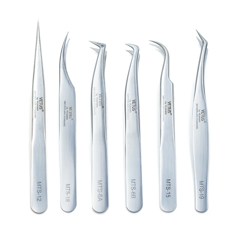 VETUS Original New MTS Series Silver Tweezers for Eyelash Extensions Stainless Steel Hyper Fine Tip Anti Static ESD Tweezers