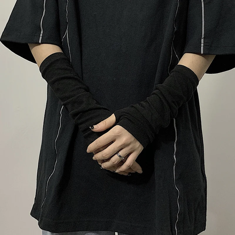 Winter Warm Long Sleeves Gloves for Man Women Fingerless Stripe Hip-Hop Knitted Elbow Mittens Elastic Outdoor Warmer Arm