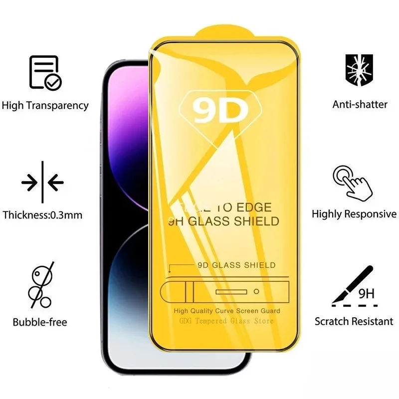 9D Screen Protectors Tempered Glass for iPhone 17 18 Pro Max 16 16e 15 14 13 12 11 Protective Glass for iPhone X XR XS 7 8 Plus